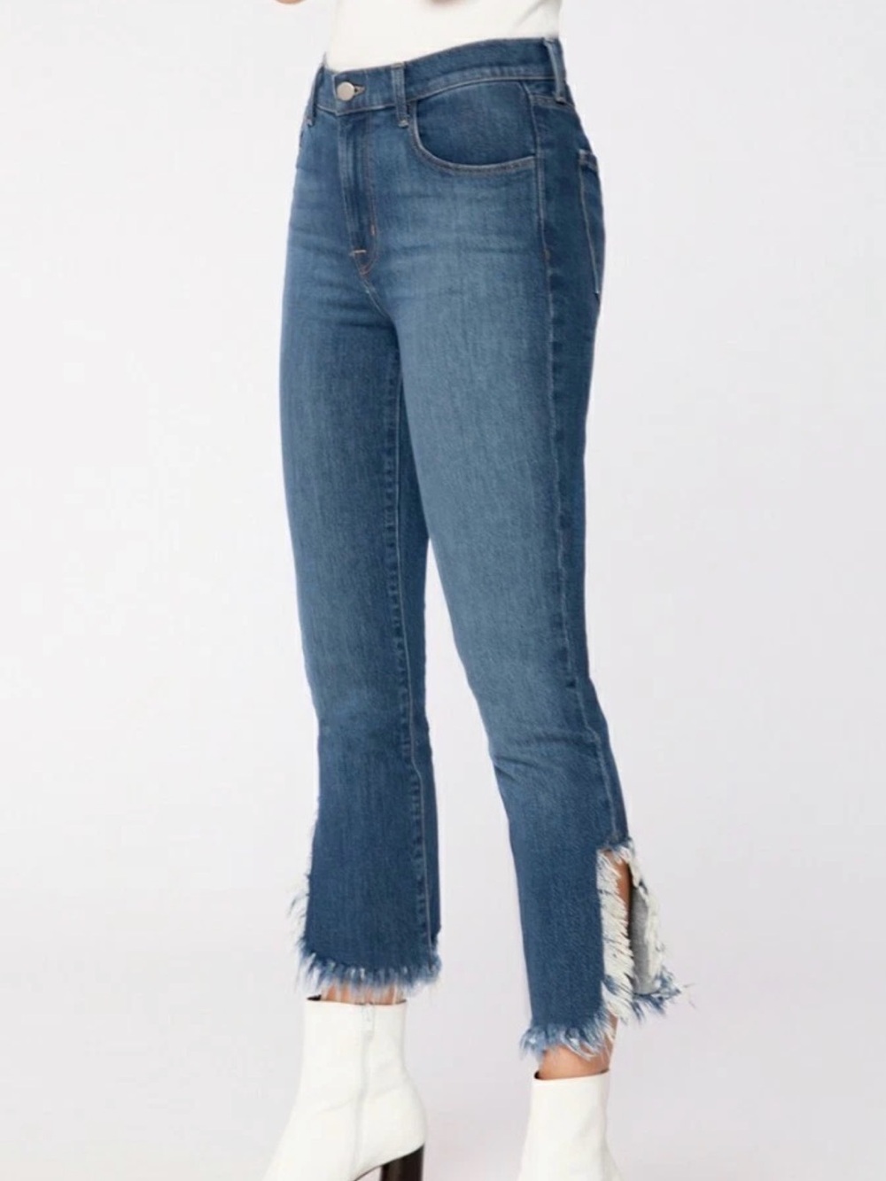 J Brand Ruby High Rise Crop Distressed Jeans Frayed Raw Hem Size 30